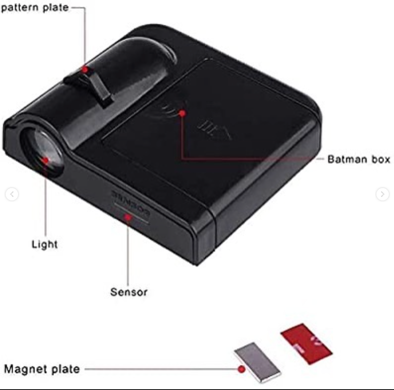 Projector that can be installed on all types of cars without drilling. It operates on a battery.